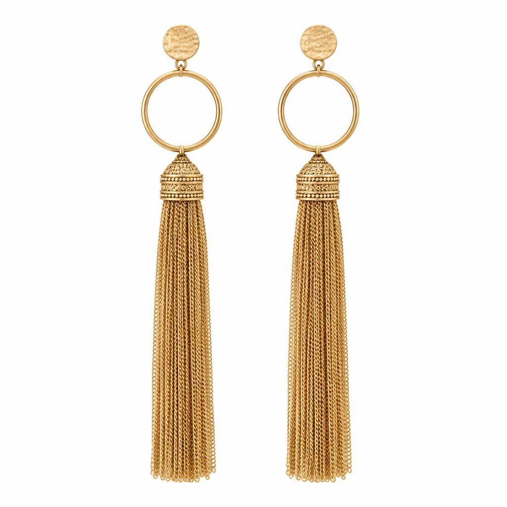 Aros Largos con Borlas Doradas